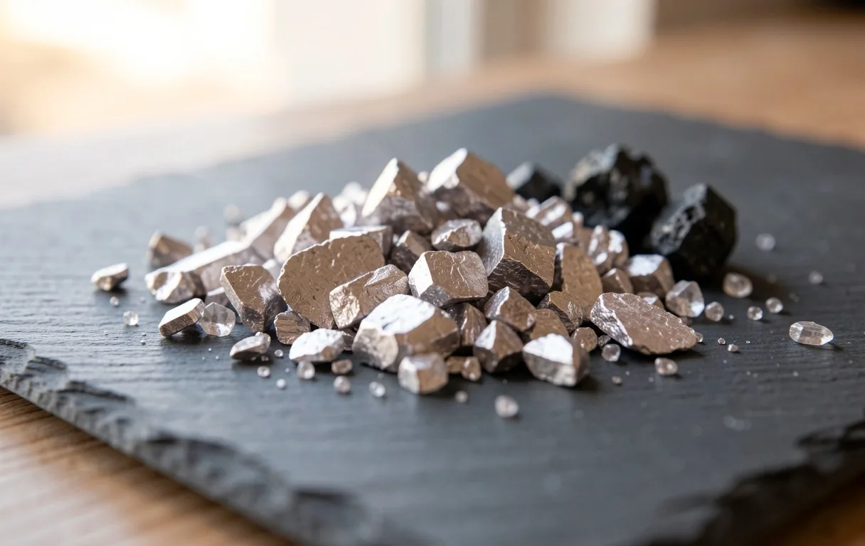 Raw minerals on slate representing biological foundation